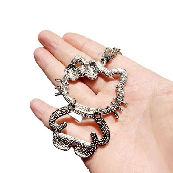 Brand New Silver Rhinestone With Pink Ribbon Hello Kitty Necklace - Picture 4 of 8